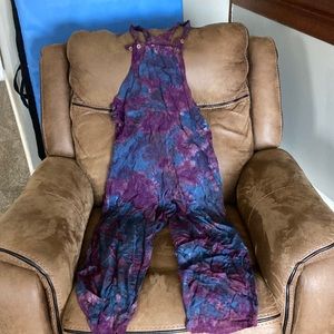 Mexicali Blues navy and purple hippie style overalls-